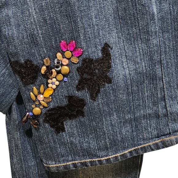 Moiselle Vintage Embellished Flared Jeans with Floral Beading - Approx. Size 32 - Picture 3 of 12